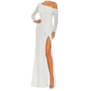 MacDuggal Sequin One Shoulder Thigh High Gown